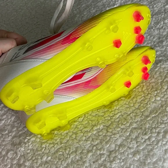 adidas Women's F50 League FG/MG Mid Soccer Cleats 7.5 white pink neon yellow - Picture 6 of 8